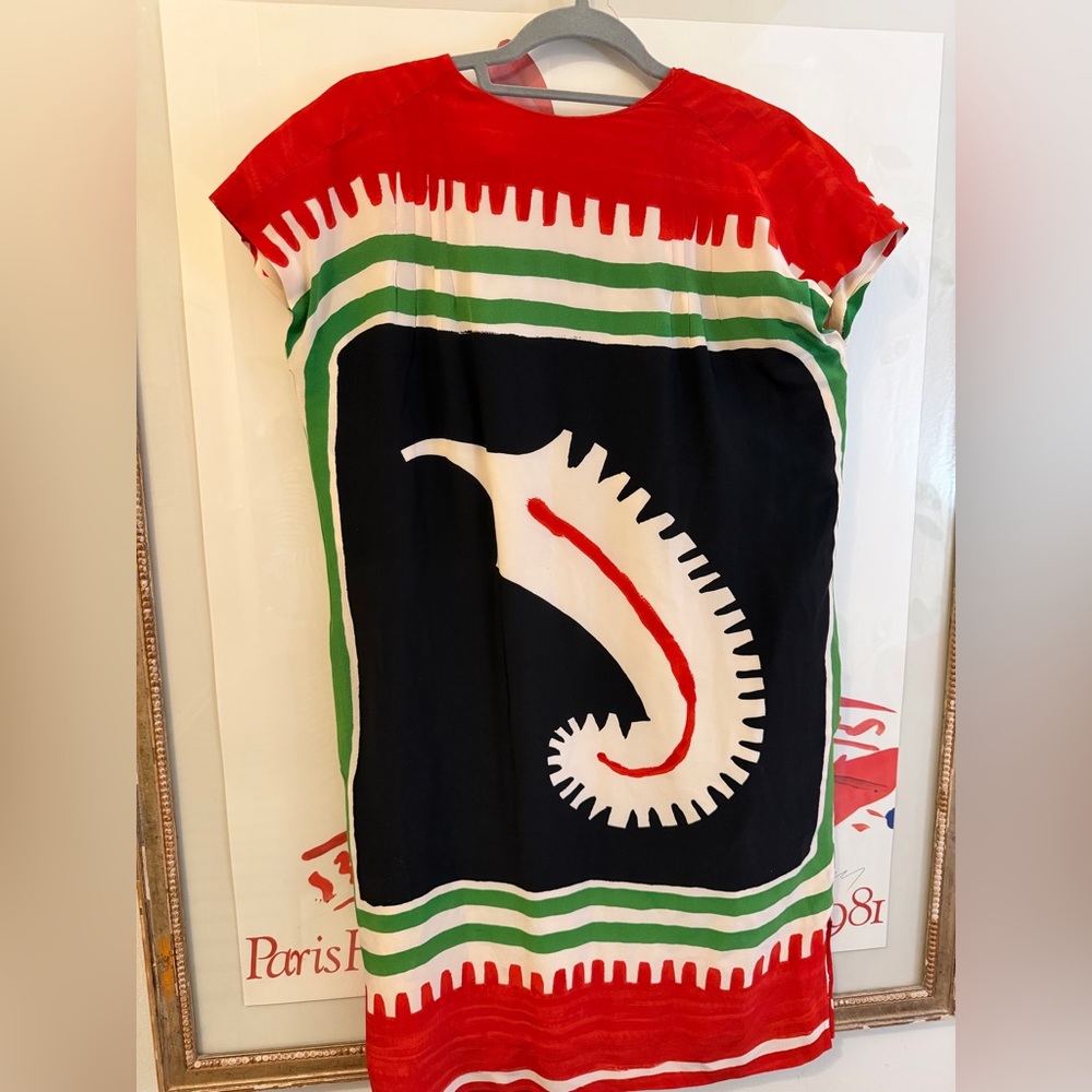 Michaele Vollbracht Vintage Silk Tunic Caftan Mini Dress Dress w/Abstract Print